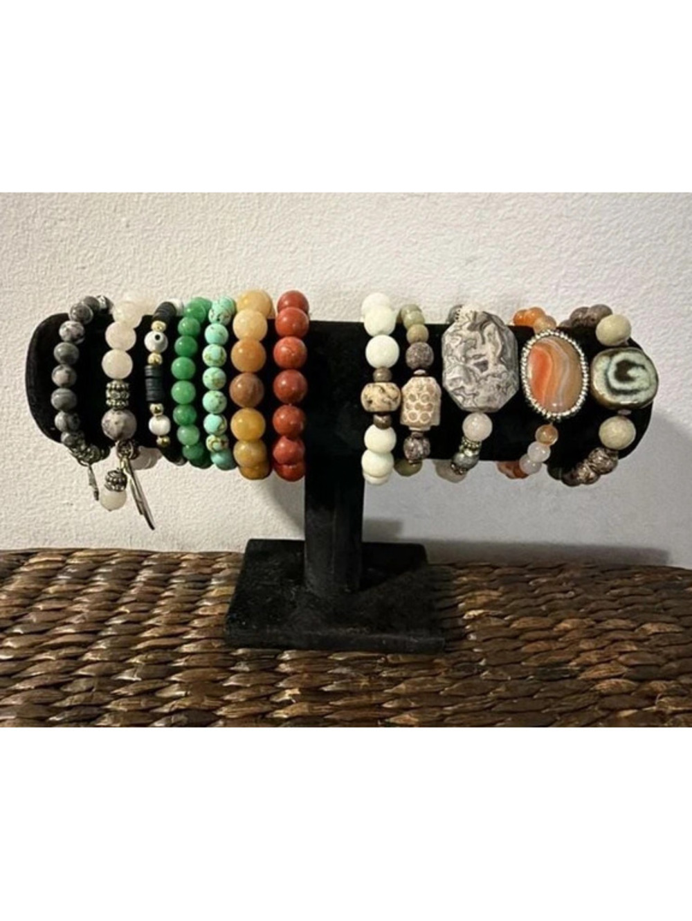 Lot of 12 Assorted Natural Stone and Fashion Stretch Beaded Bracelets